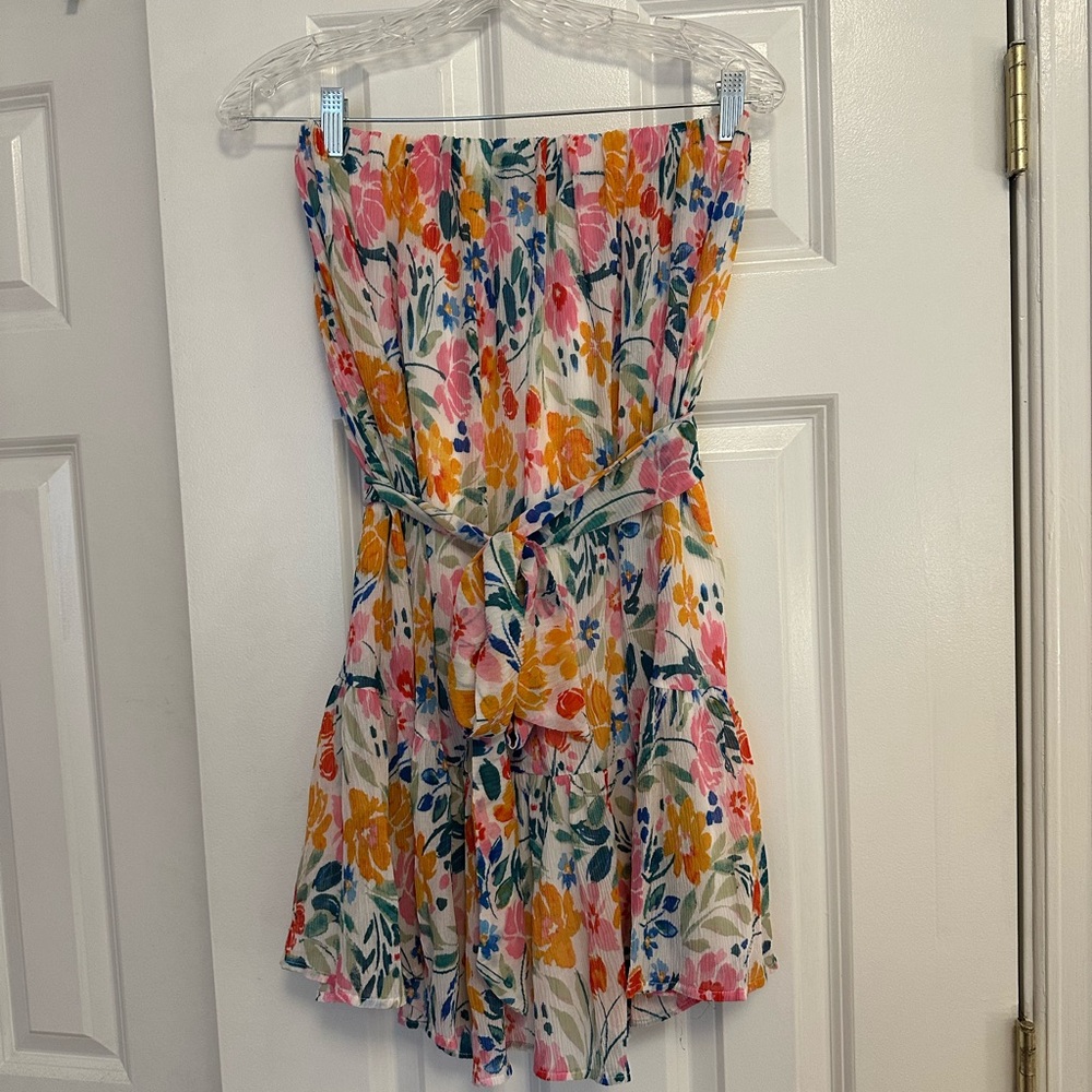 Aqua Floral Strapless Dress